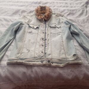 Sam Edelman Light Blue Denim Jacket with Faux Fur Collar